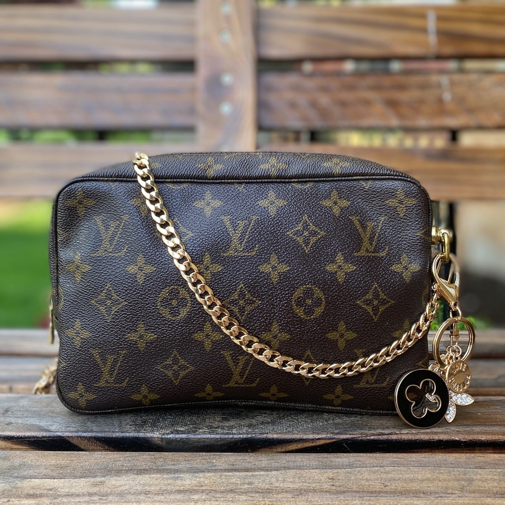 Louis Vuitton Brown Monogram Canvas Crossbody Bag with Gold Chain
